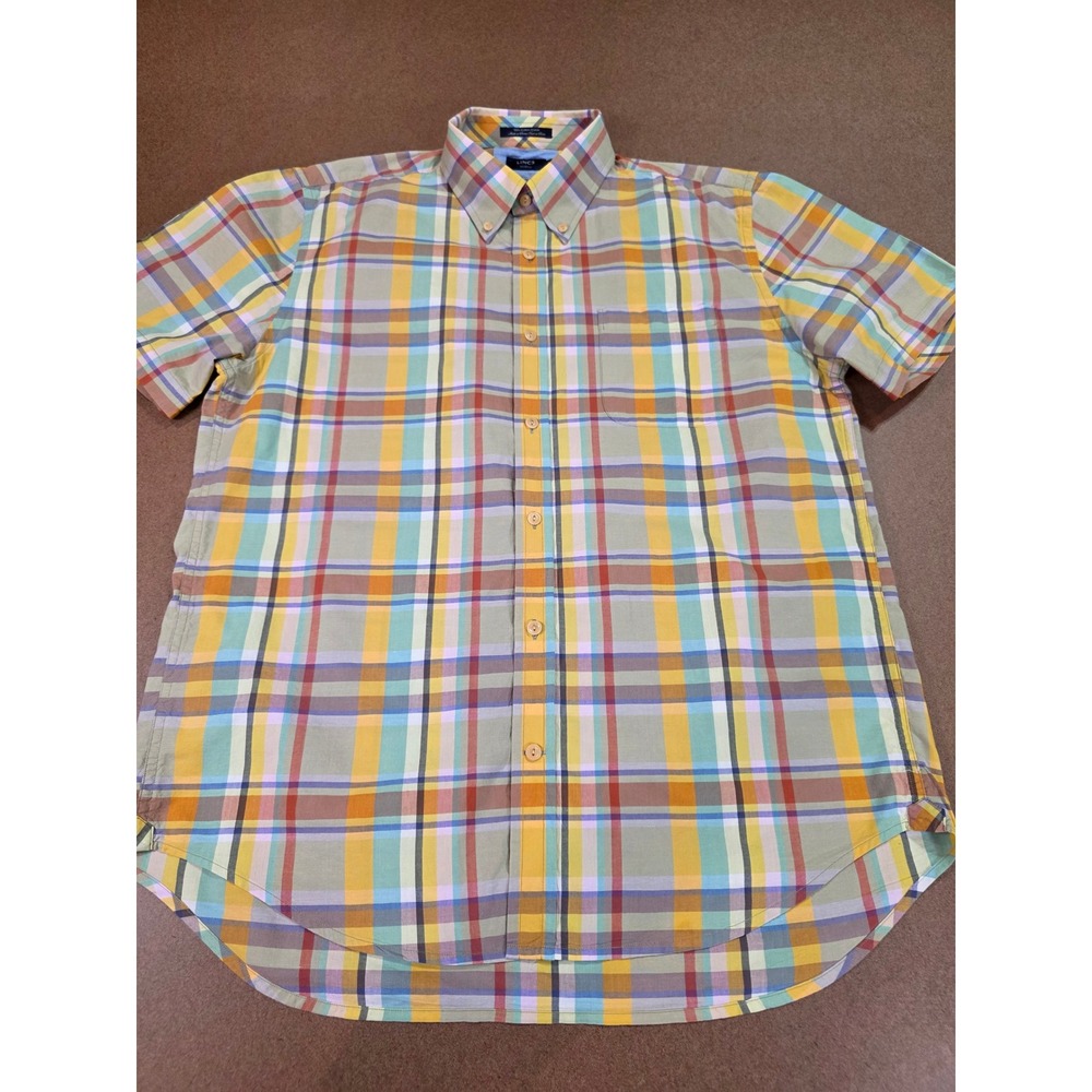 LINCS DC & Co Mens Large Plaid Short Sleeve Button Down Shirt Multi Color Cotton